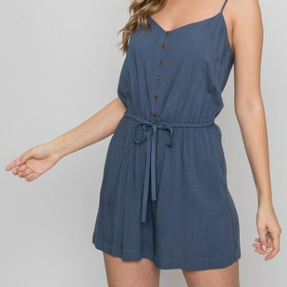 ❥ Button detail Romper in Denim Blue